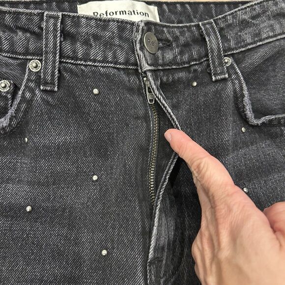 Reformation Pacific Black Studded Harley High Rise Slim Straight Jeans 28 - Picture 4 of 12